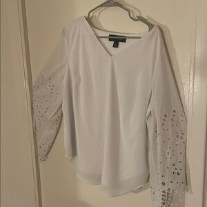 Colleen Lopez White Eyelet Sleeve Blouse